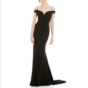 Adriana Papell Black Off the Shoulder Evening Gown